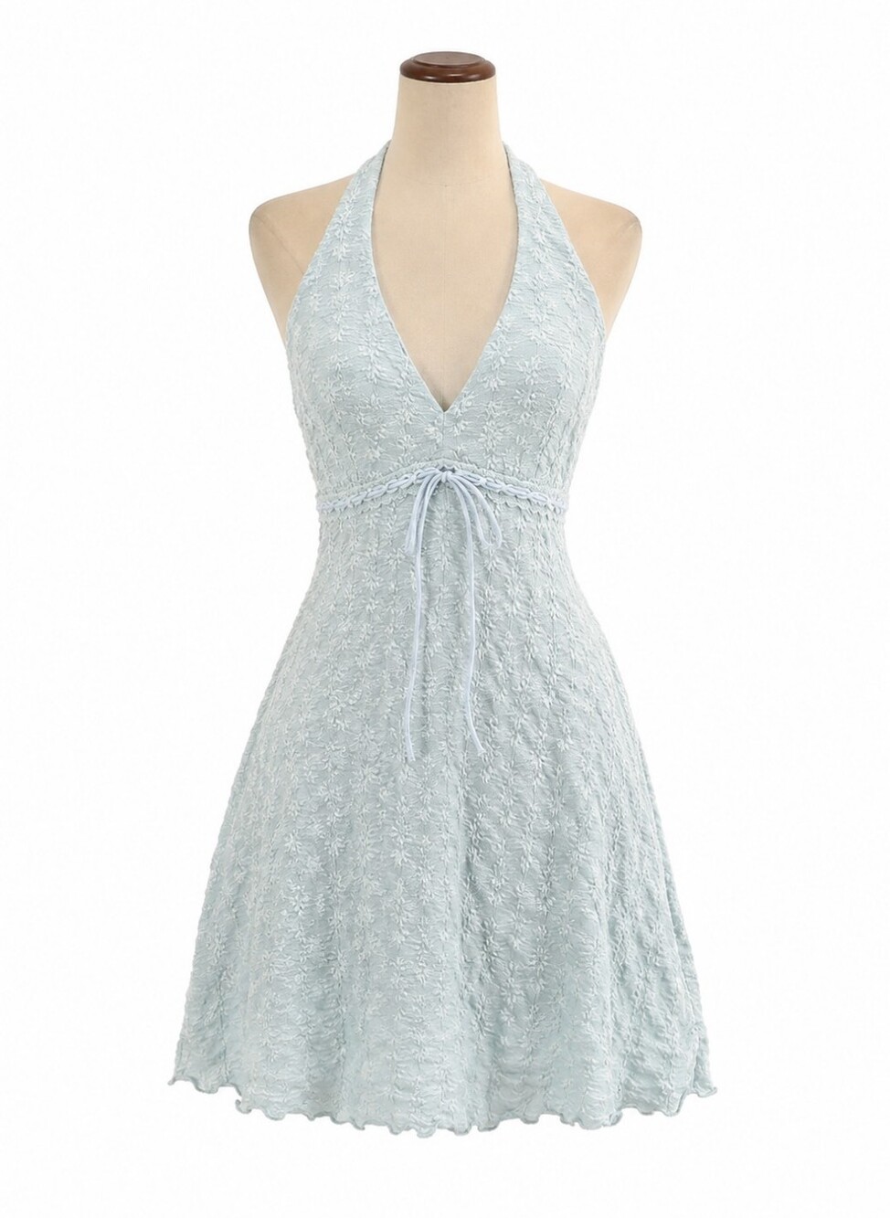 Light Blue Lace Halter Mini Dress